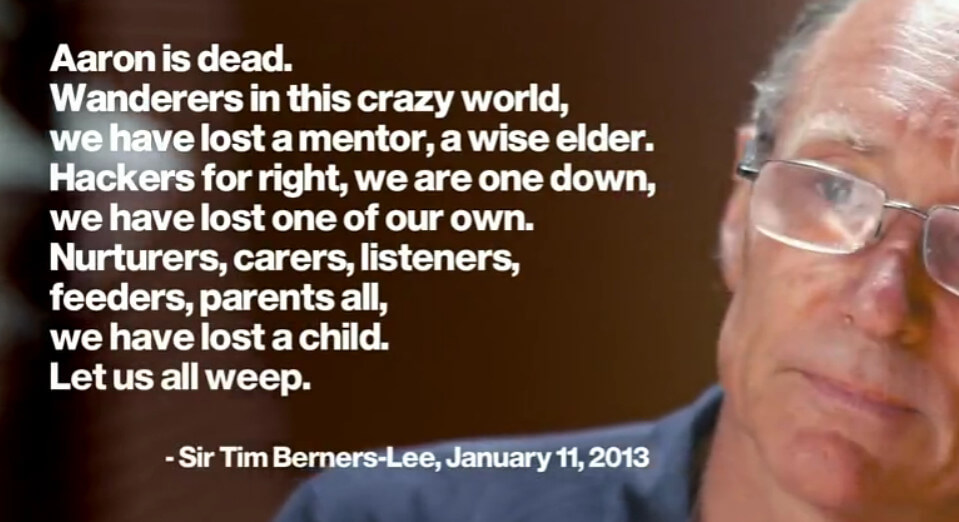 万维网的发明者，Aaron Swartz的老师、朋友Tim Berners-Lee对Aaron Swartz的评价